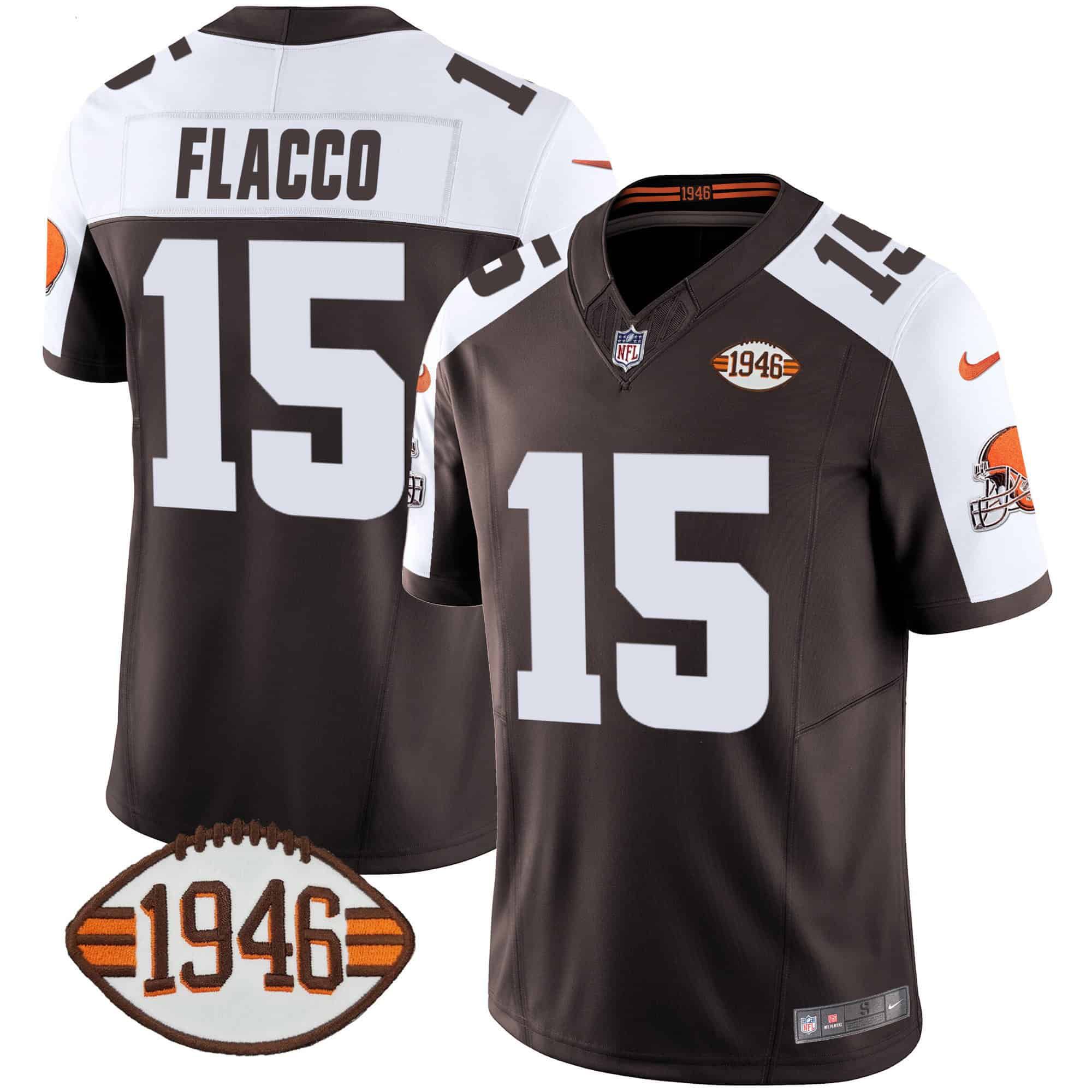Men Cleveland Browns #15 Flacco Brown 1946 75th Anniversary Patch 2024 Nike NFL Jersey